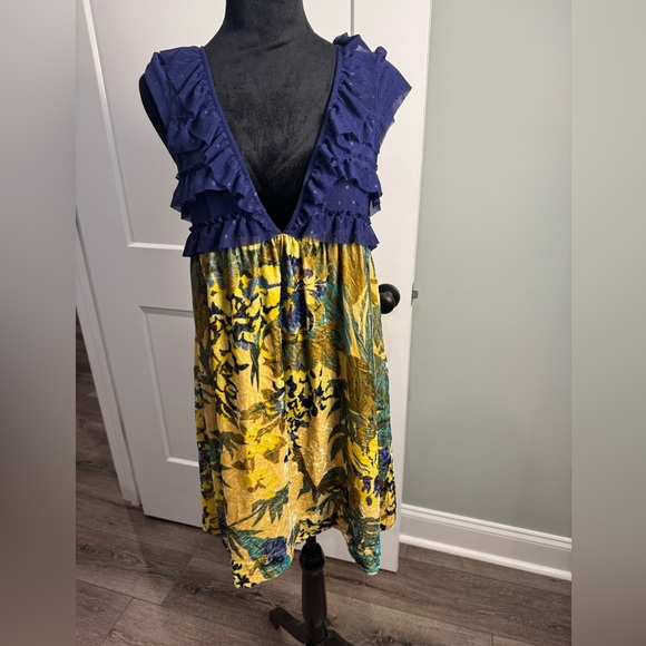 Free People Floral Velvet Lace Swiss Dot Babydoll Dress - Picture 1 of 10
